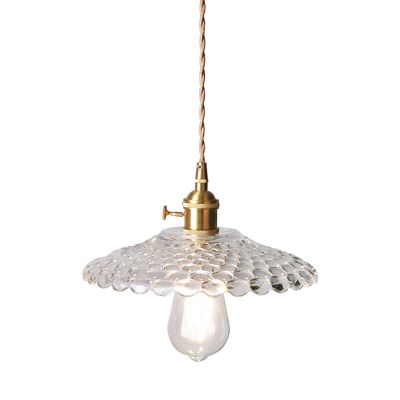 Japanese Style Pure Copper Retro Pendent, Grape Glass Transparent Chandelier, Simple Table Bedside Droplight, Ins Glass Single Head Hanging Lights,for Bedroom, Living Room, Nightstand, Office
