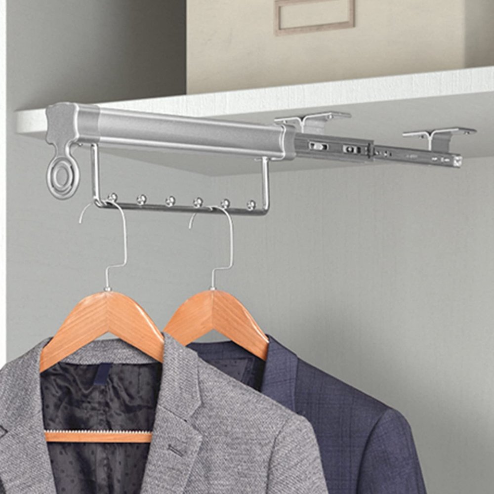 JIAOCKJIAO Retractable Pull-Out Closet Valet Rod,Extendable Closet Hanging Rod,Adjustable Closet Rod Pants Rack,Metal Quiet Dual Slides,for Clothing Storage,Top Mount