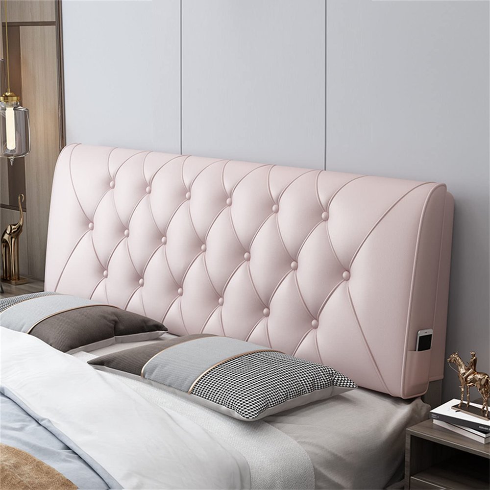 Bed Backrest Pillow Leather Headboard Pillow Bedside Backrest King Size Wedge Reading Pillow Upholstered Lumbar Pad Washable Cover for Home Bedroom Dorm,C,No headboard 59"/150cm