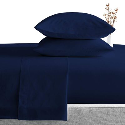1000 Thread Count Egyptian Cotton Family XL Nayy Blue Sheet Set Super Soft & Silky Sateen Weave Wrinkle Free Easy to Fit upto 18 inch Deep Pocket