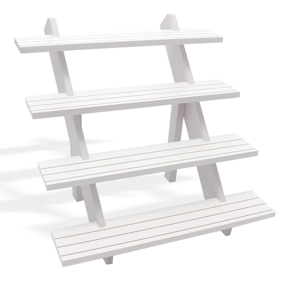 Auroal 4 Tier Earring Display Stands For Selling, Retail Display Riser Earring, Ring Holder Stand, Removable Countertop Small Merchandise Display Stand, for Figures,Cupcake, Photo (White)