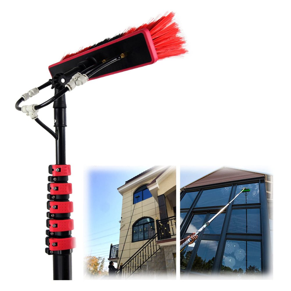 Niczu Telescopic Solar Panel Cleaning Brush Kit, Photovoltaic Panel Cleaner Tool Window Glass Cleaning Brush with Sprayer Water Fed Pole,5.4M/18FT