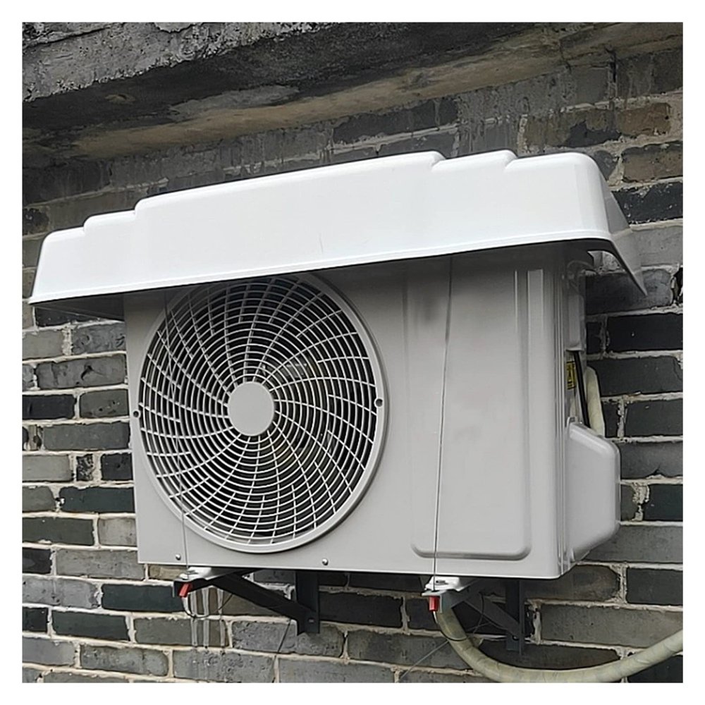 Air Conditioner Top Cover, Outside Window Ac Unit Canopy Anti Rain Snow Dust, PVC Plastic Hard Shell with 2 Steel Rope and Tape (Color : White, Size : 115x46x15cm)