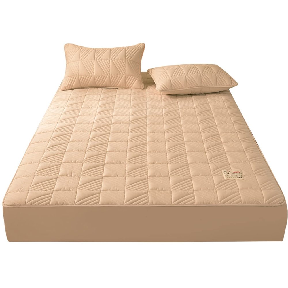 TRGCJGH Mattress Pad Cover Cotton Mattress Protector Soft Breathable Bed Mat Cover with Deep Pocket for 1.9-11.8 Inches Mattress,Khaki-180 * 220cm(70.8 * 86.6in)