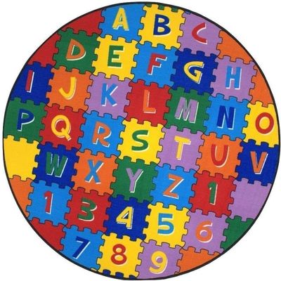 Champion Rugs Kids/Baby Room/Daycare/Classroom/Playroom Area Rug Abc's Alphabet Letters Numbers Fun Educational Puzzle Non Slip Learning Carpet (8 X 8 Round)