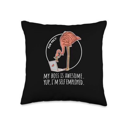 Fun Fact My Boss Is Awesome I'm Self Employed Cool Flamingo Throw Pillow
