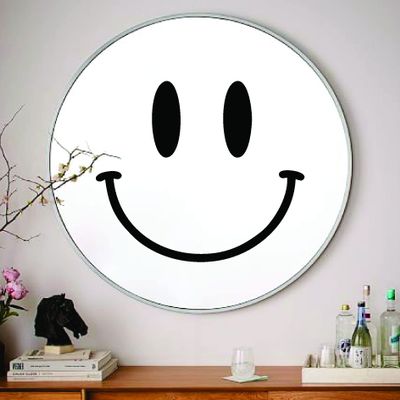 Smiley Face for Mirror V1 Wall Decal Art Sticker Vinyl Home Decor Bedroom Girls Women Daughter Makeup Lashes Brows Beauty Vanity Cute Trendy Smile Happy Aesthetic (12" width x 10" height)