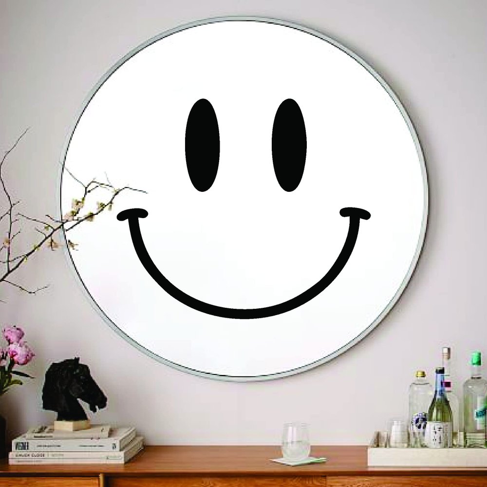 Smiley Face for Mirror V1 Wall Decal Art Sticker Vinyl Home Decor Bedroom Girls Women Daughter Makeup Lashes Brows Beauty Vanity Cute Trendy Smile Happy Aesthetic (12" width x 10" height)