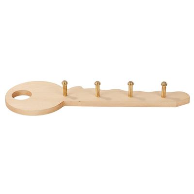 4 Hooks Key Holder Wall Mount Key Holder for Wall Towel Rack Brass Hook Wood Key Rack Wall-Mounted Coat Rack (Color : Natural)
