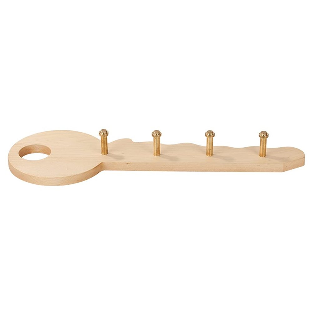 4 Hooks Key Holder Wall Mount Key Holder for Wall Towel Rack Brass Hook Wood Key Rack Wall-Mounted Coat Rack (Color : Natural)