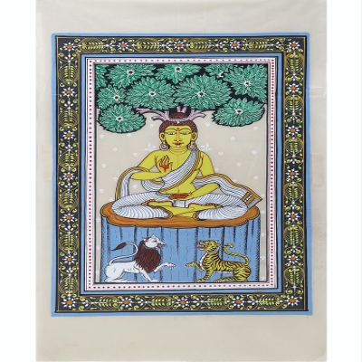 Exotic India Gautam Buddha Under Bodhi Tree - WATER COLOR ON TUSSAR SILK