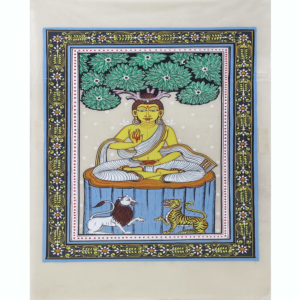 Exotic India Gautam Buddha Under Bodhi Tree - WATER COLOR ON TUSSAR SILK
