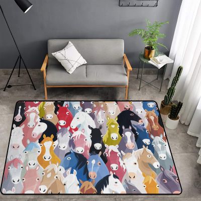 Washable Area Sponge Rug Pad for Kids Girls Boys Bedroom Living Room Horse, Animal Stallion Colourful Cartoon Horses Non-Slip Carpet Super Soft Extra Thick Bathroom Dorm Home Indoor Small Floor Rugs