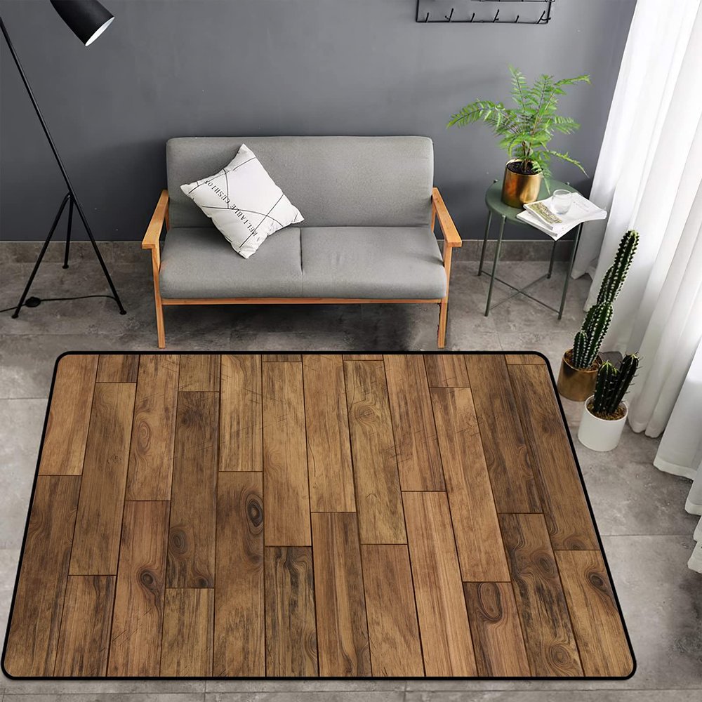 Washable Area Sponge Rug Mat for Kids Girls Boys Bedroom Living Room Rustic Decor, Brown Wood Panel Lodge Farmhouse Non-Slip Carpet Super Soft Extra Thick Bathroom Dorm Home Indoor Small Floor Rugs