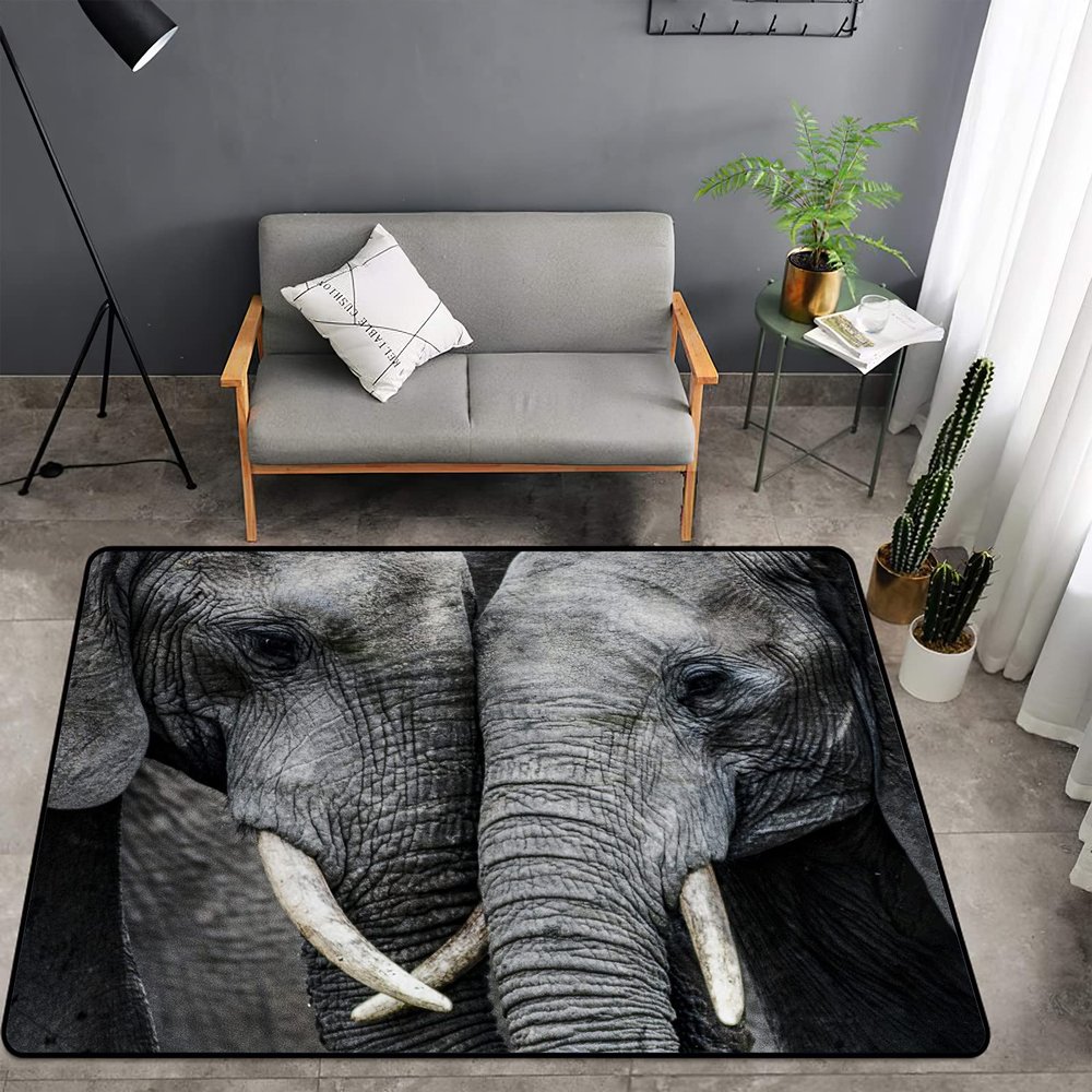 Washable Area Sponge Rug Pad for Kids Girls Bedroom Living Room Elephant, African Wild Animal Family Beautiful Elephant Non-Slip Carpet Super Soft Extra Thick Bathroom Home Indoor Small Floor Rugs