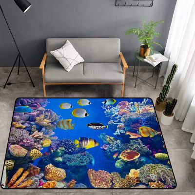 Washable Area Sponge Rug Pad for Kids Girls Bedroom Living Room Tropical Fishes, Sea Coral Colorful Tropical Fishe Non-Slip Carpet Super Soft Extra Thick Bathroom Dorm Home Indoor Small Floor Rugs