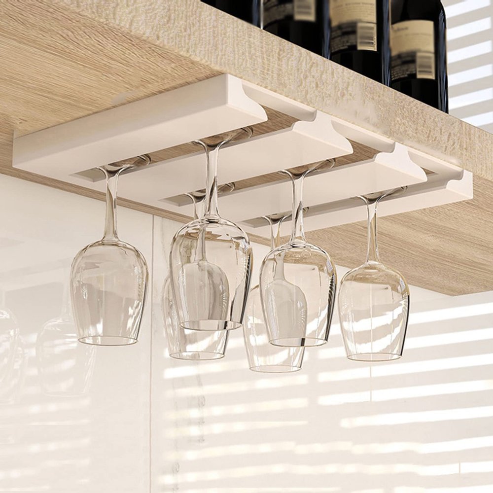 2-6 slots Wine Glass Rack, Hanging Stemware Rack Organizer Hanger for Bar Cabinet Kitchen, Space Saving Metal Wine Glasses Storage Hanger (Size : 6 slots)