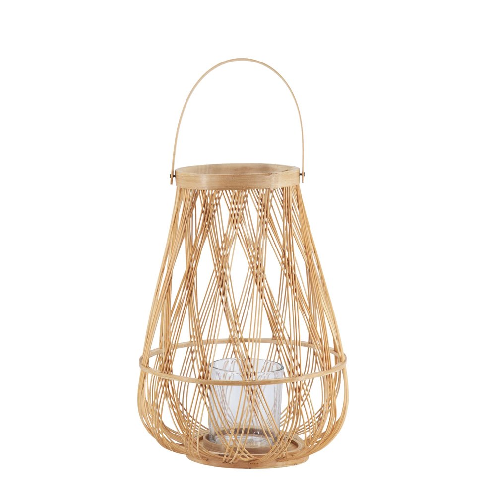 A&B Home Bamboo Lantern with Glass Cup - Porch Lantern Decorative Indoor Farmhouse Dcor, Patio Table Tea Light Holder, Boho Candle Lantern for Patio Backyard Wedding Party, 9" x 9" x 13"