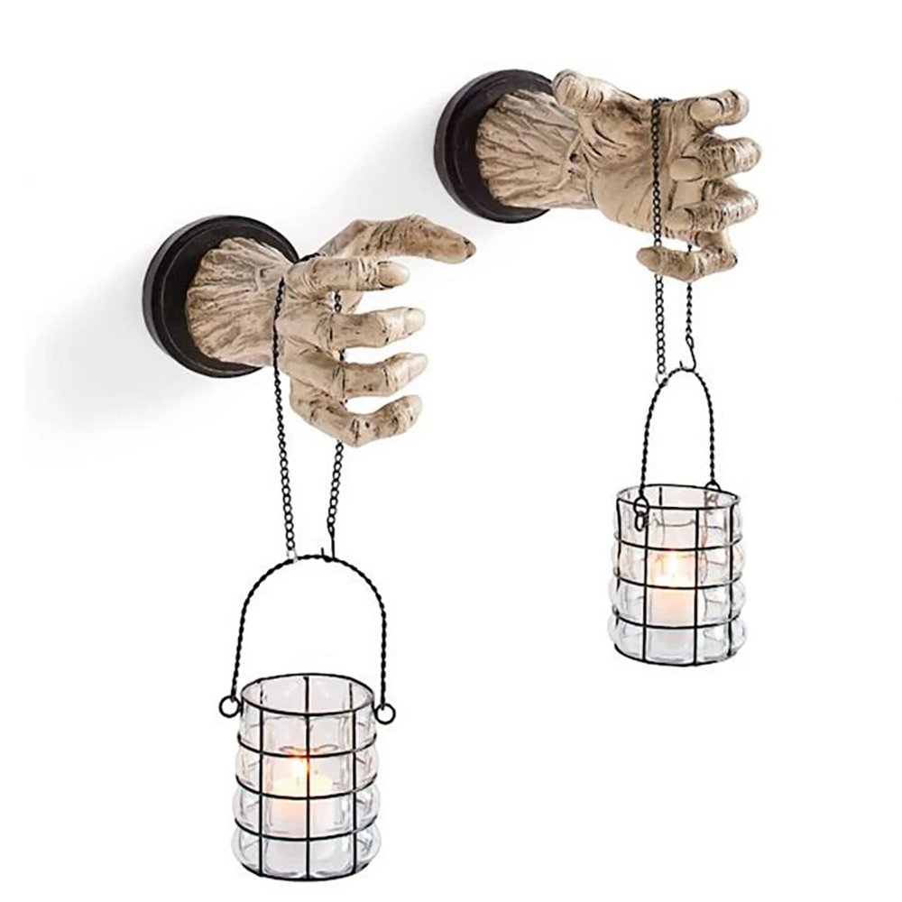 xoxivo Halloween Witch Hand Lantern, Resin Witch Candle Holder, Realistic Resin Ghost Sculpture, Holder Lantern Holder Gothic Decor, Home Bar Retro Decoration