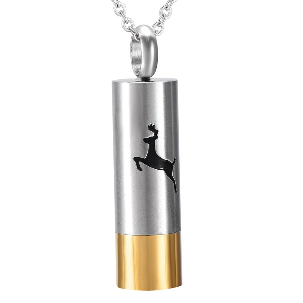 SHEIL Deer Engraved Cremation Jewelry for Ashes Stainless Steel Tube Ashes Container Pendant Urn Necklace for Ashes