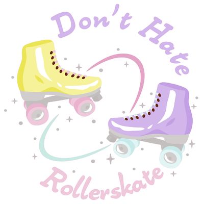 Vinyl Art 20" x 23" Colorful Roller Skates Kids Bedroom Wall Decoration Don't Hate Roller Skate Multicolored Lettering Art Quotes Design Home Living Room Wall Decal Sticker