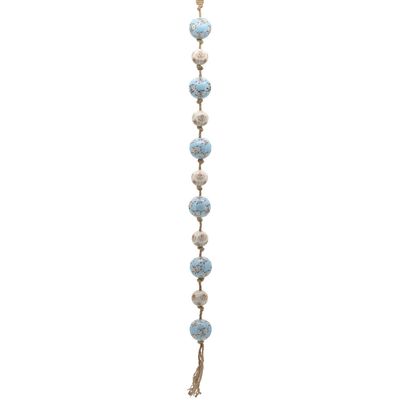 Hanging Decorative Ceramic Porcelain Sailor Balls on a Rope Tsugo Collection (White & Light Blue)