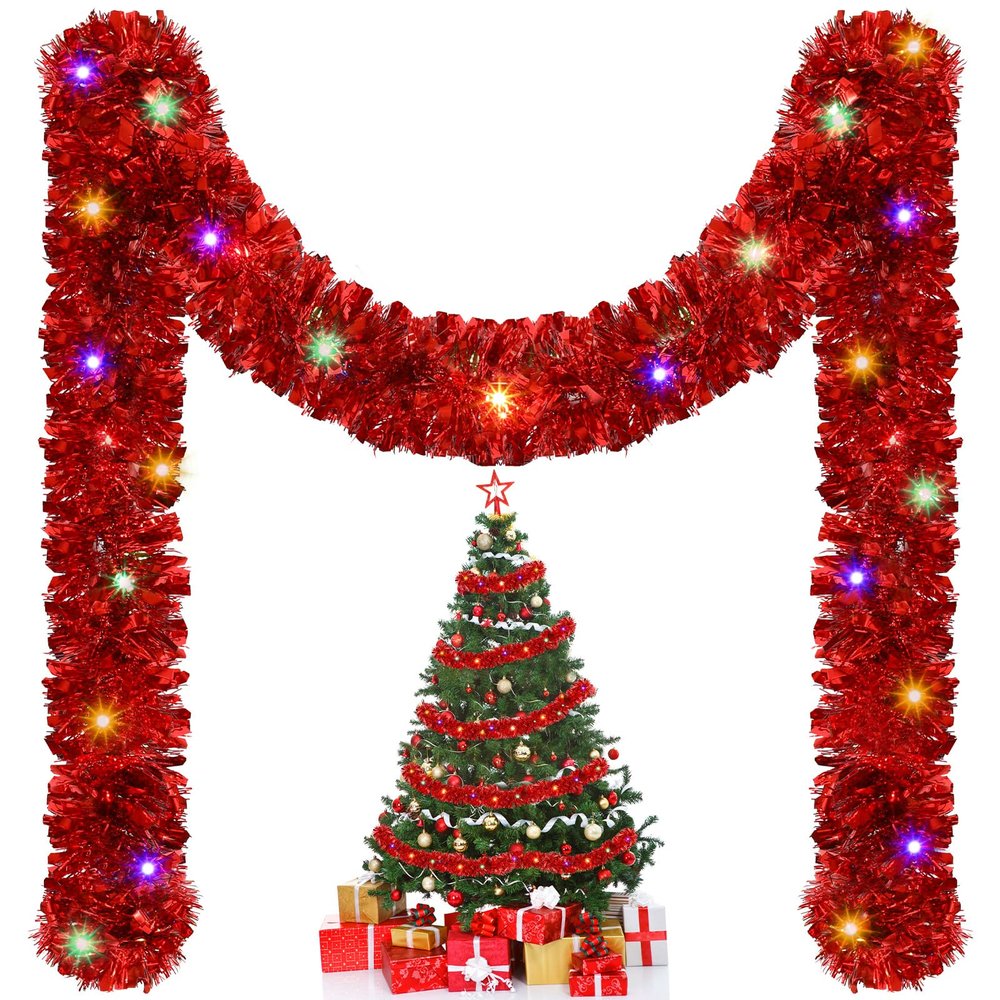 Kingdder 16.4 ft Christmas Garland with Light,Multicolor, Red