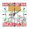 Bike with Basket Pink Rose Wood Wall Clock 12in Pink Bicycle Flower Hanging Clock Shabby Chic Silent Battery Operated Holiday Party Gift Funny Novelty Artwork for Home Bedroom Hotel Motorhomes view 1
