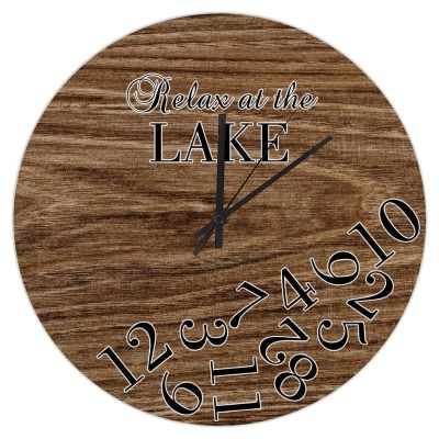 10 Inch Retro Lake Themed Wall Clock Relax at The Lake Wooden Round Clock Wall Decor Wood Grian Rustic Vintage Decorative Clock Silent Round Wood Wall Clock Hanging Clocks for Bedroom Decor Living
