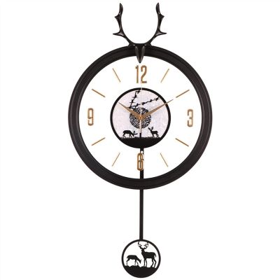 Wall Clocks Wall Clocks New Chinese Style Deer Head Mute Wall Clock Bedroom Living Room Decoration Swing Clock Transparent Dial Restaurant Office Non-ticking Clocks Decor Wall Clock ( Color : C )