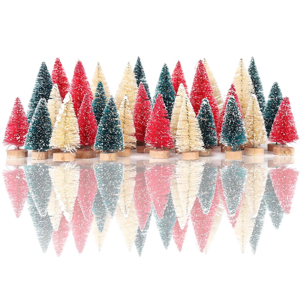 30 Pcs Bottle Brush Trees Christmas Decorations Indoor, Red Blue Yellow Miniature Christmas Tree, Mini Christmas Tree with 4Sizes for Christmas Decor
