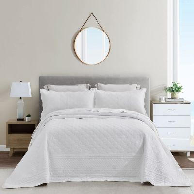 CHIXIN Cotton Bedspread Full Size - Real Stitching - Luxury Quilted Bedding Cover for All Season, Reversible, Ultra Soft, Lightweight, 3 Piece, Pure White