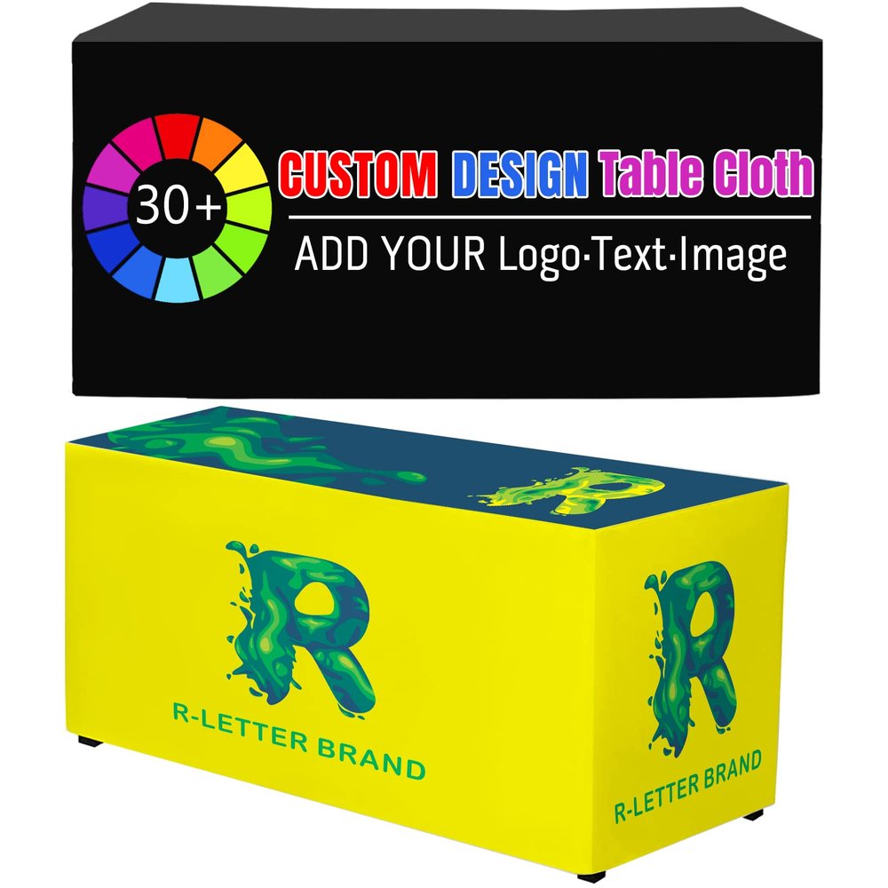 Custom Tablecloth Cover with Business Logo Text Personalized Fitted Table Clothes for 4 Ft Rectangle Tables for Tradeshow Events Party