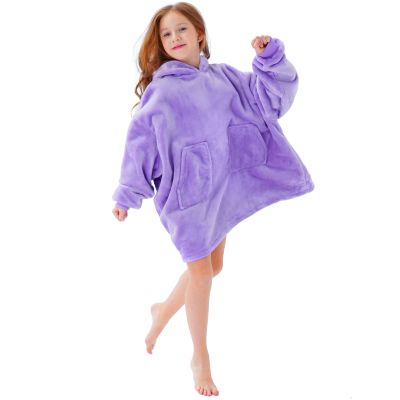 Aemicion Wearable Blanket Hoodie for Kids Super Soft Warm Oversized Hooded Blanket Sweatshirt Hoodie Blanket for Boys Girls (Light Purple)