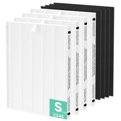 GoKBNY C545 Replacement Filter Compatible with Winix C545 Purifier, HPEA Filter S, Part Number 1712-0096-00, 4Filters + 4Activated Carbon Pre-Filters
