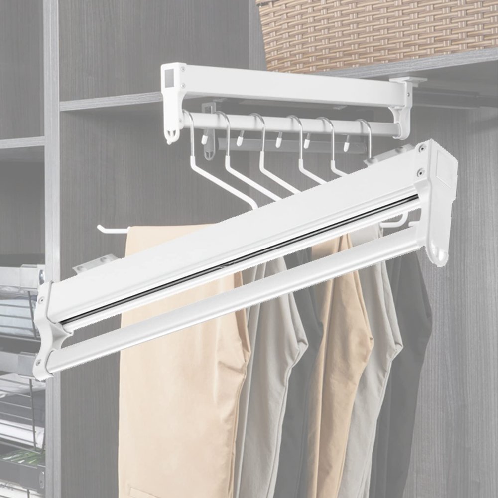 JIAOCKJIAO Extendable Pull-Out Closet Valet Rod,Wardrobe Hanging Clothes Rod,Silent Double Slide Rail Load-Bearing 30kg,for Clothing Storage Retractable Clothes Hanger Pants Rack