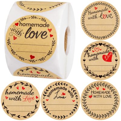 Fancy Land 500Pcs Homemade with Love Stickers with Lines Jar Canning Labels for Baked Packaging Cookie Bags Roll 2