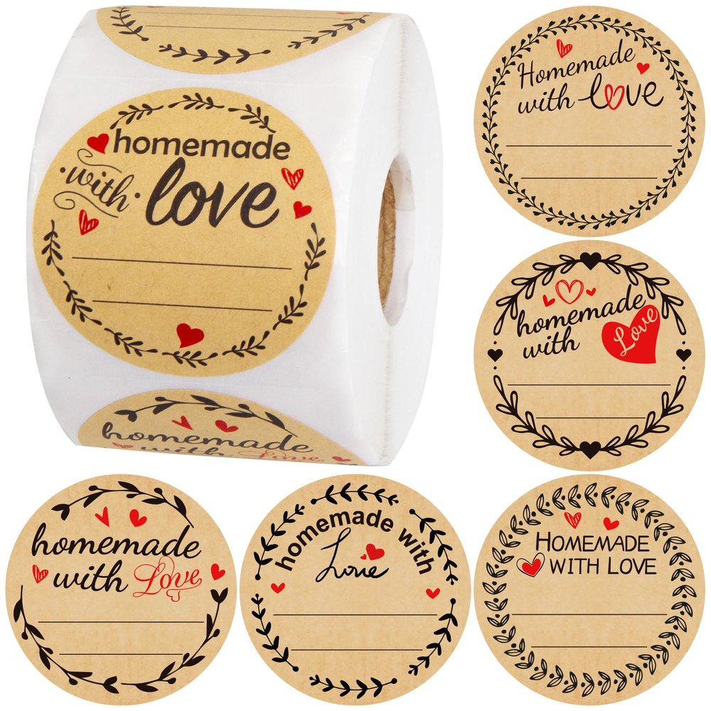 Fancy Land 500Pcs Homemade with Love Stickers with Lines Jar Canning Labels for Baked Packaging Cookie Bags Roll 2