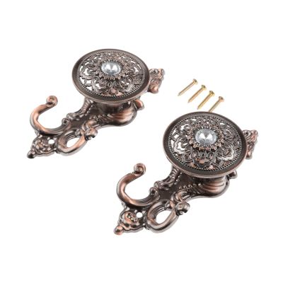 2Pcs Crystal Curtain Hook Home Decor Pothook Curtain Wall Hooks For Bag Cloth-hat Hook Drapery Door Red Copper/Bronze/Gold (Color : Red Copper)