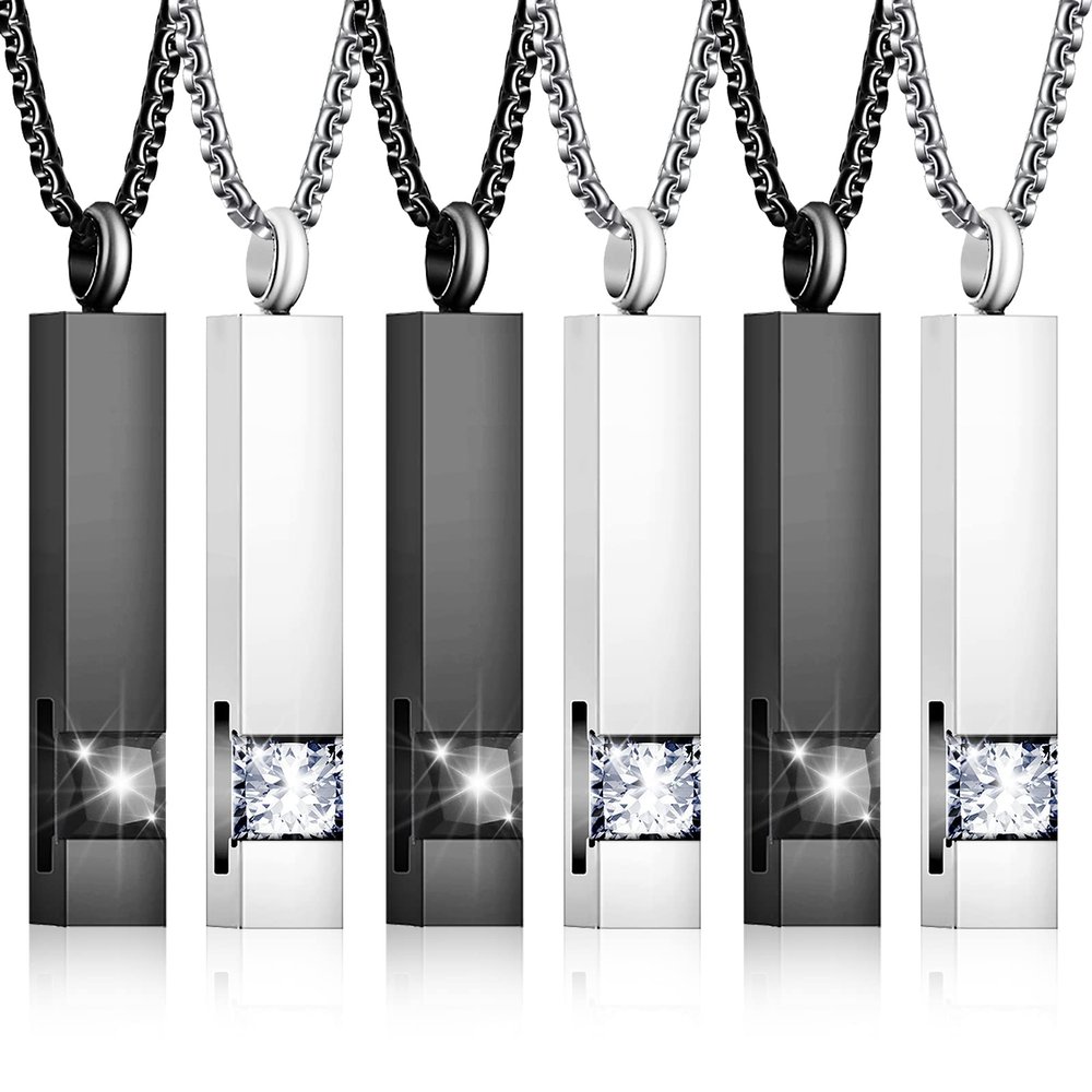 Sureio 12 Pcs Urn Necklace for Men Women Bar Urn Necklace for Ashes Stainless Steel Mom Memorial Cremation Jewelry Pendant Keepsake (Silver,Black)