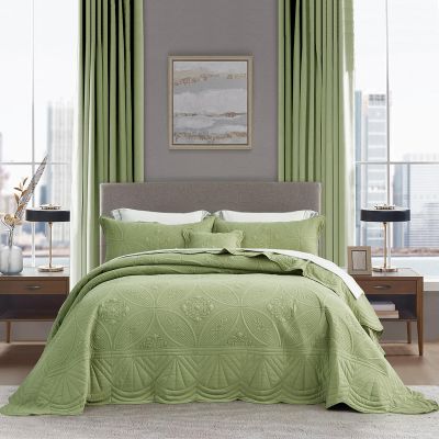 DaisyHuang Oversized Bedspread - Queen Size Bedding Cover - Modern & Contemporary Coverlet Set, Real Stitching, Reversible, Lightweight, 5 Piece, Sage Green