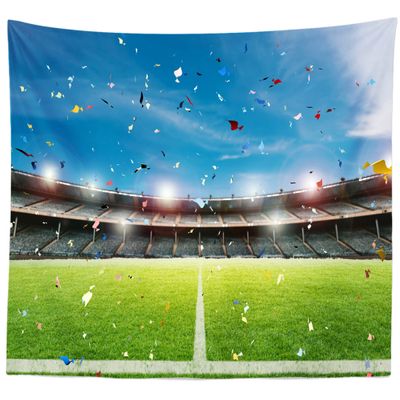 BELECO Football Tapestry Wall Hanging 60x40 Inch Sports Stadium Tapestry Green Grass Arena Lights Soccer Field Competition Sport Tapestry Men Boys Dorm Bedroom Living Room Decor, Green White