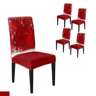 Dining Chair Slipcover, Merry Christmas Snowflake Pattern Red Stretch Kitchen Chair Covers Removable Parsons Chair Protector Covers for Dining Room Banquet Party, Set of 6