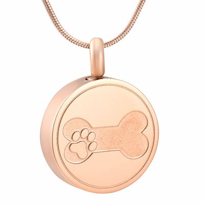 SHEIL Stainless Steel Dog Bone Round Cremation Urn Pendant Necklace Ash Keepsake Urn Necklace for Pet Dog Cat