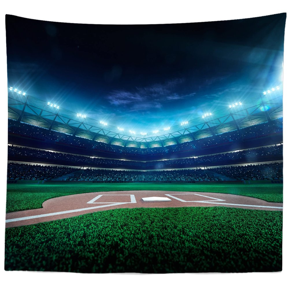 BELECO Baseball Tapestry Wall Hanging 106x70 Inch Baseball Stadium at Night Sports Field Tapestry Wall Art for Adults Children Boys Dorm Bedroom Living Room Decor, Baseball Theme Party Decorations