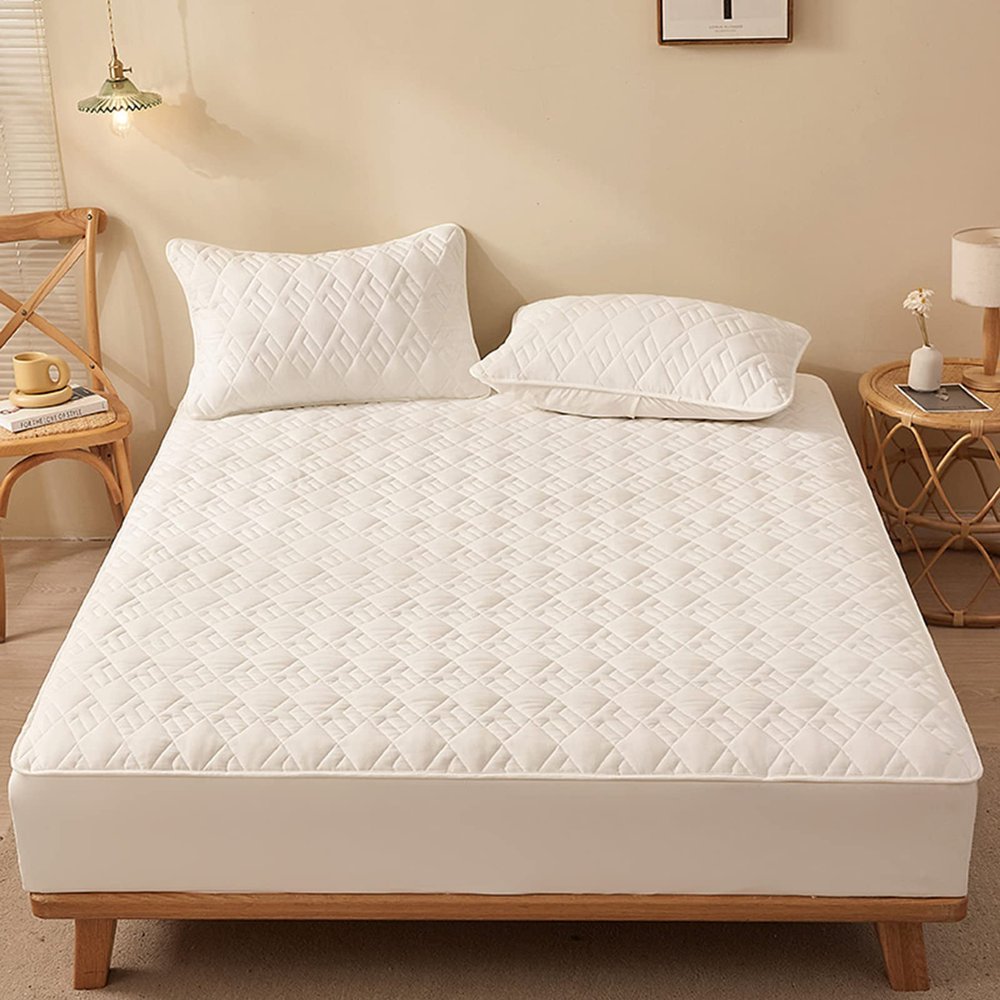 TRGCJGH Mattress Topper Twin Size Thick Mattress Cover Machine Washable Mattress Protector with Deep Pocket Up to 14.5" Depth,White-200 * 200cm(78.7 * 78.7in)