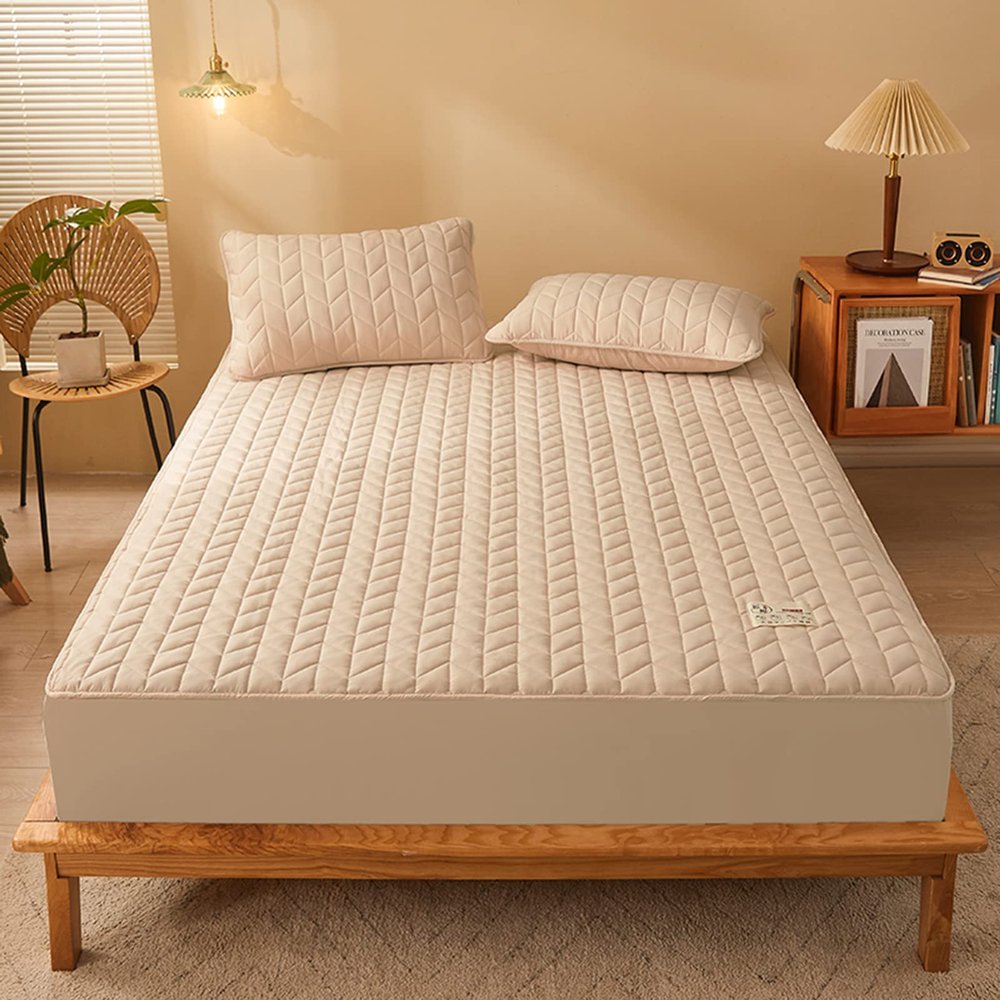 TRGCJGH Mattress Protector Thick Mattress Topper Twin All Season Down Alternative Cozy Bedding with 1.9-14.9 Inch Deep Pocket,LightKhaki-180 * 200cm(70.8 * 78.7in)