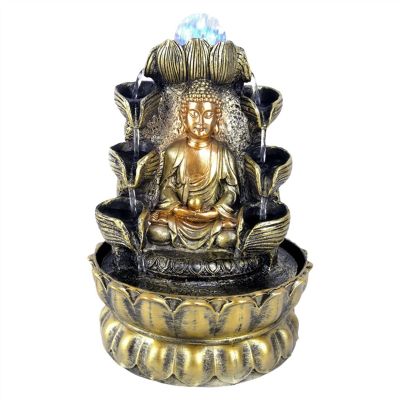 moisture Tabletop Fountain Desktop Fountain Indoor Buddha Statue Fountain Living Room Lucky Waterfall Decorative Fountain Retro LED Crystal Ball Tabletop Fountain Indoor Fountain (Color : A)