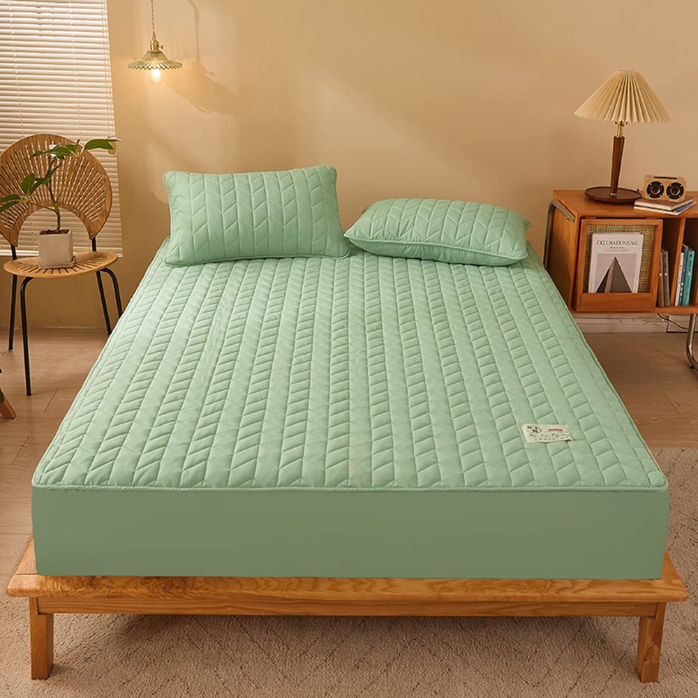TRGCJGH Mattress Protector Thick Mattress Topper Twin All Season Down Alternative Cozy Bedding with 1.9-14.9 Inch Deep Pocket,Green-135 * 190cm(53.1 * 74.8in)