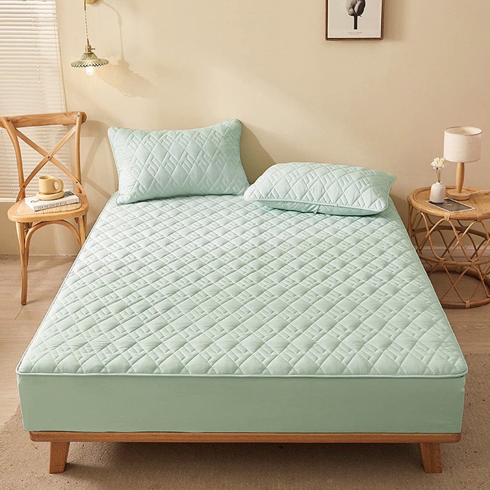 TRGCJGH Mattress Topper Twin Size Thick Mattress Cover Machine Washable Mattress Protector with Deep Pocket Up to 14.5" Depth,Green-180 * 200cm(70.8 * 78.7in)